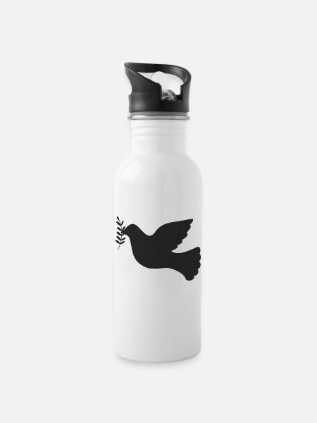 Peace Dove Peace Symbol - Water bottle with straw - white