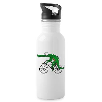 Crocodile with bike - Water bottle with straw - white - Right