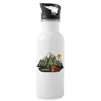 Chainsaw with forest and mountains - Water bottle with straw - white - Right