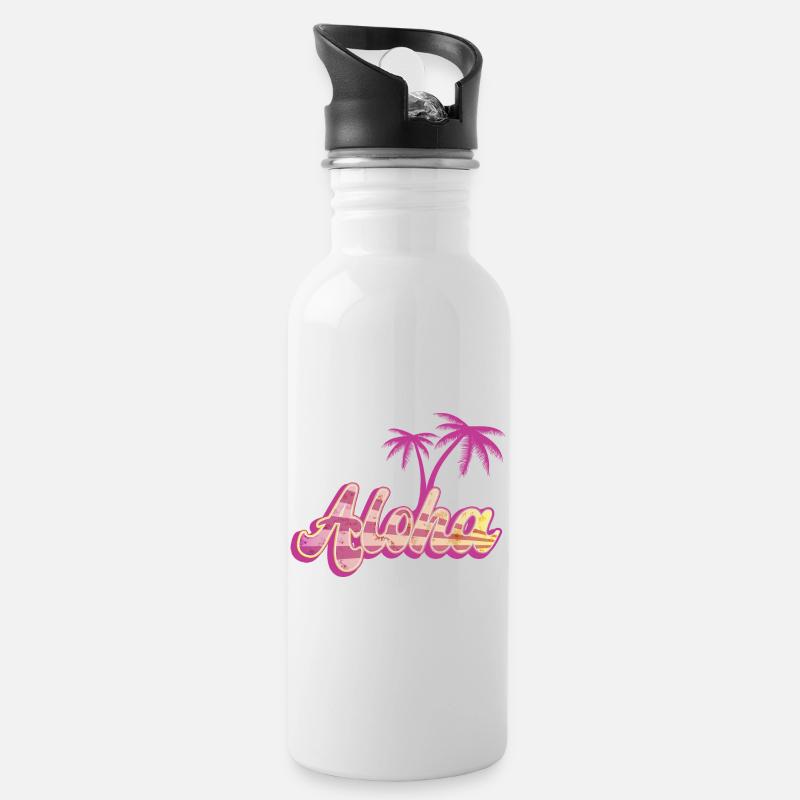 Aloha Palme - Trinkflasche mit integriertem Trinkhalm - Weiß