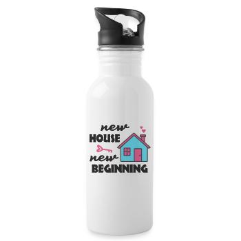 Einzugsfest Neues Haus Neuanfang - Trinkflasche mit integriertem Trinkhalm - Weiß - Rechts