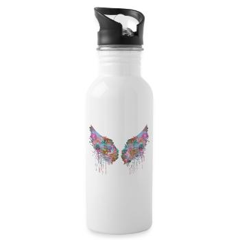 angelwings,wings,colorful,angel wings,flowers - Water bottle with straw - white - Right