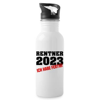 Rentner 2023 Ich Habe Fertig! Ruhestand Geschenk - Trinkflasche mit integriertem Trinkhalm - Weiß - Rechts