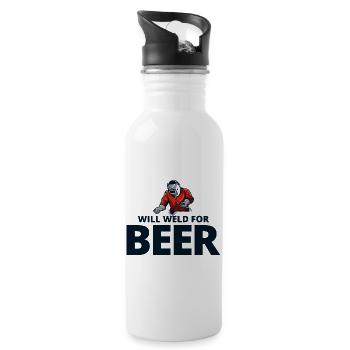 Welding Welder Metal Construction Ironworker Beer - Water bottle with straw - white - Right