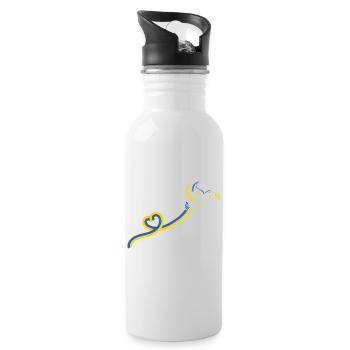 Taubenband Blau Gelb Frieden - Trinkflasche mit integriertem Trinkhalm - Weiß - Rechts