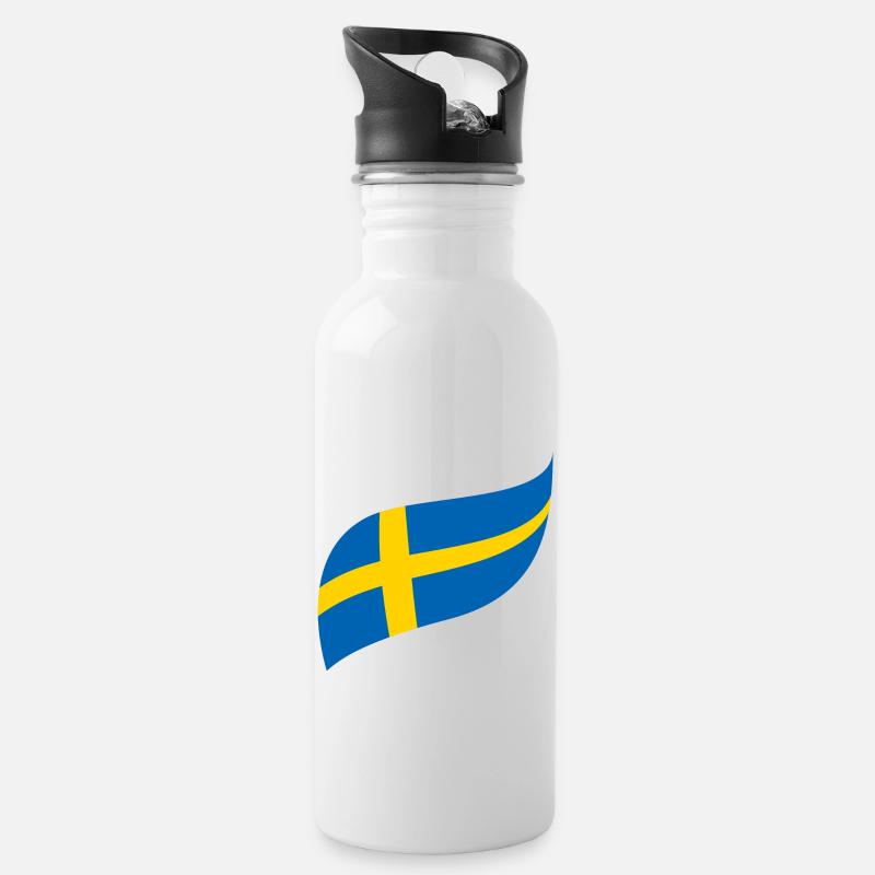 Schweden Flagge - Trinkflasche mit integriertem Trinkhalm - Weiß