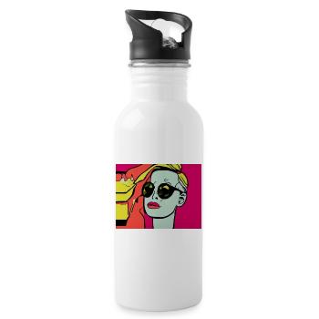 Pop Art - Woman with sunglasses - Water bottle with straw - white - Right