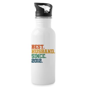 Bester Ehemann seit 2012, Geschenk zum 11-jährigen Jubiläum - Trinkflasche mit integriertem Trinkhalm - Weiß - Rechts