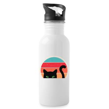 Funny Cat Look - Water bottle with straw - white - Right