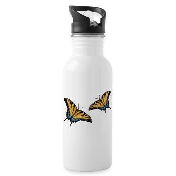 fotodruck schmetterlinge, schwalbenschwänze - Trinkflasche mit integriertem Trinkhalm - Weiß - Rechts