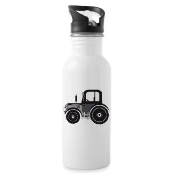 black and white tractor for tractor fans - Water bottle with straw - white - Right