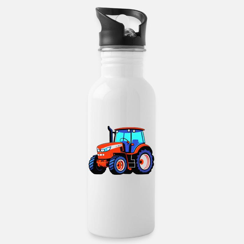 Traktor - Trinkflasche mit integriertem Trinkhalm - Weiß