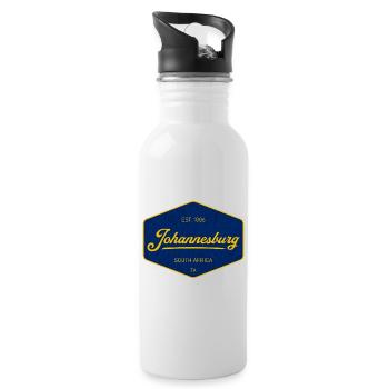Johannesburg Vintage Sign Blue Yellow - Water bottle with straw - white - Right