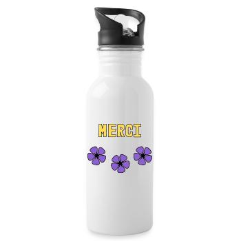 MERCI. THANKS. THANK YOU. ANNIVERSAIRE. NAISSANCE. - Gourde avec paille intégrée - blanc - Droite