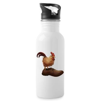 Hahn steht in einem Schuh - Trinkflasche mit integriertem Trinkhalm - Weiß - Rechts
