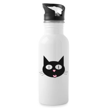 Cute cat, tomcat with heart-shaped nose - Water bottle with straw - white - Right
