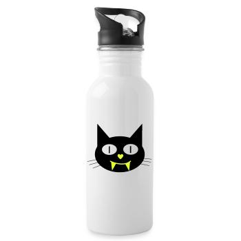 Halloween Vampir-Katze mit Eckzähnen - Trinkflasche mit integriertem Trinkhalm - Weiß - Rechts