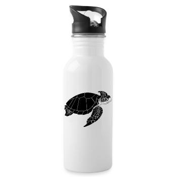 Schildkröte Schwarzweiß - Trinkflasche mit integriertem Trinkhalm - Weiß - Rechts