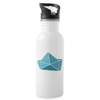 Paper boat fish shed holiday ready ship boat - Water bottle with straw - white - Right