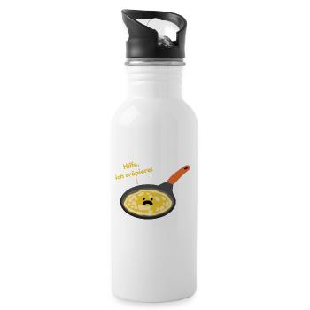 „Hilfe ich crêpiere“ Pfannkuchen Wortspiel - Trinkflasche mit integriertem Trinkhalm - Weiß - Rechts