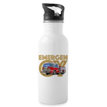 Feuerwehr Notruf - Trinkflasche mit integriertem Trinkhalm - Weiß - Rechts