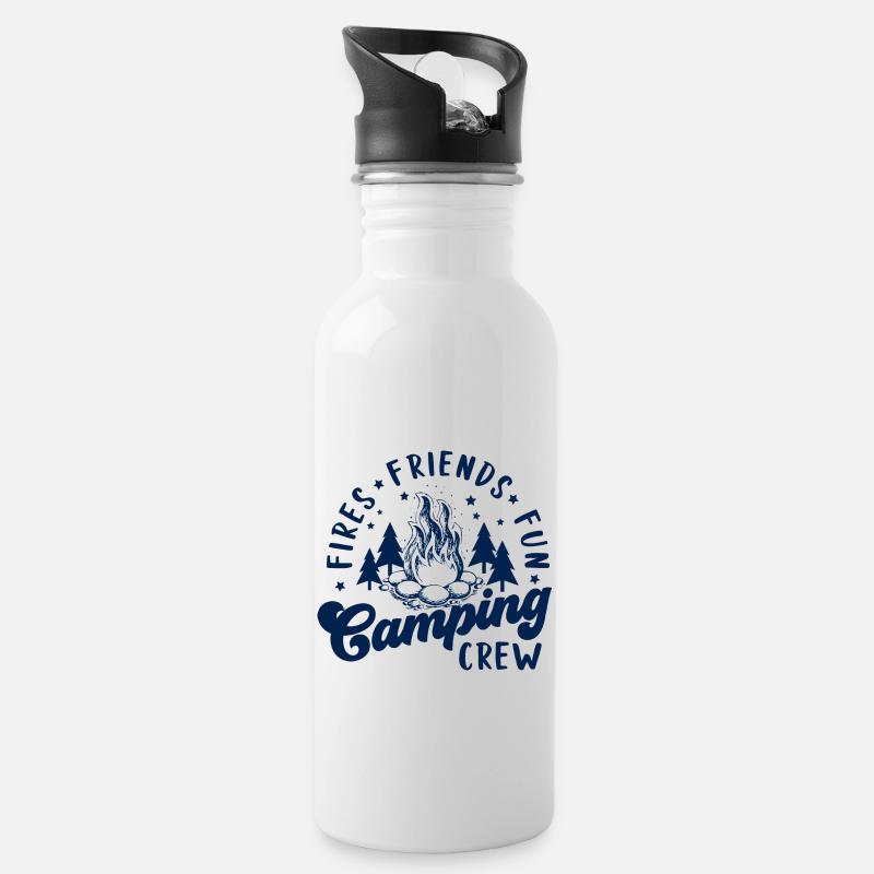 Feuer Freunde Spaß Camping Crew - Trinkflasche mit integriertem Trinkhalm - Weiß