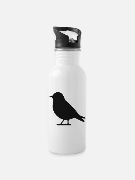 Vögelchen - Trinkflasche mit integriertem Trinkhalm - Weiß