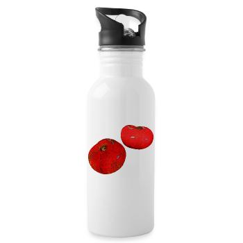 Tomaten in Ölfarboptik, Küche, Vegetarier - Trinkflasche mit integriertem Trinkhalm - Weiß - Rechts