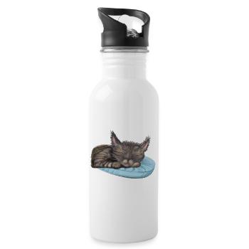 Sleeping Cat - Water bottle with straw - white - Right