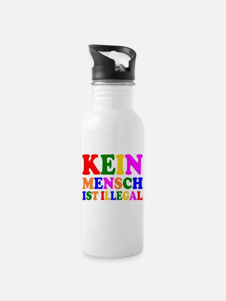 Kein mensch ist illegal - Trinkflasche mit integriertem Trinkhalm - Weiß