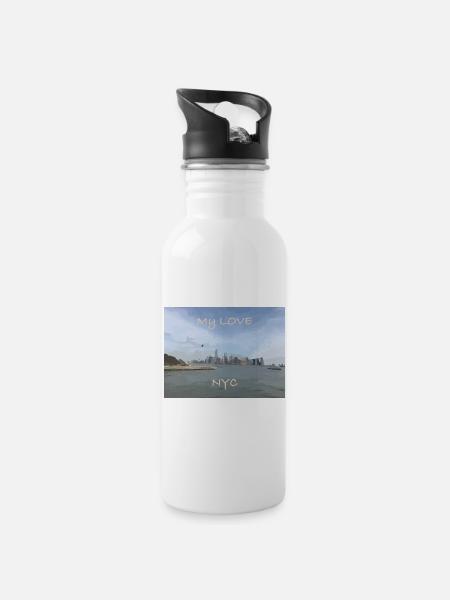 My Love NYC - Trinkflasche mit integriertem Trinkhalm - Weiß