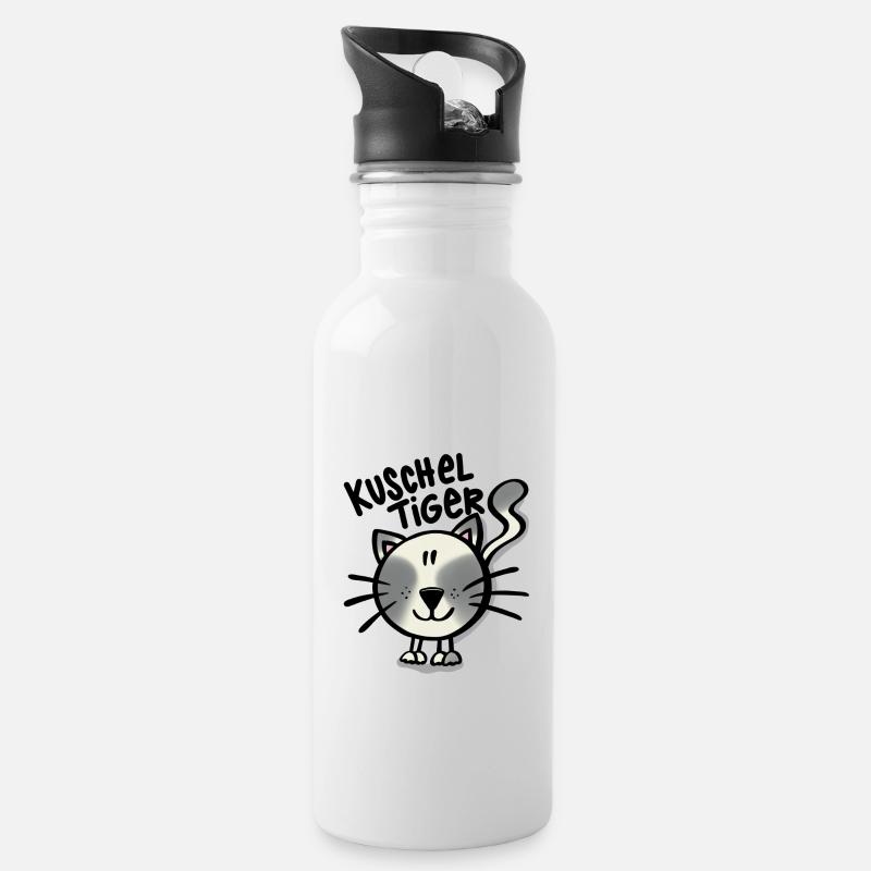 Katze Kuscheltiger - Trinkflasche mit integriertem Trinkhalm - Weiß