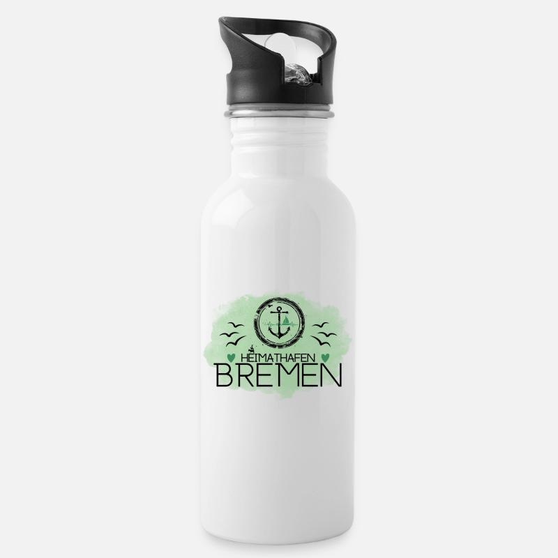 Heimathafen Bremen - Trinkflasche mit integriertem Trinkhalm - Weiß