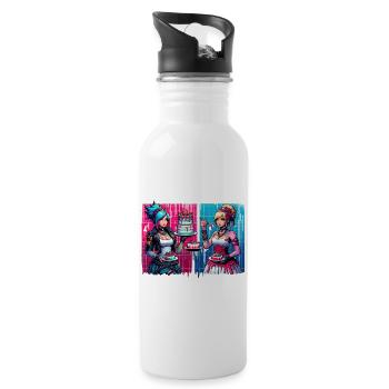 Cyber Mom Cake Duel - Water bottle with straw - white - Right