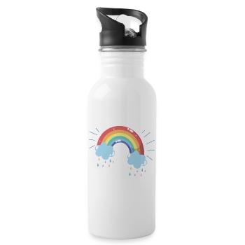 Pastel Rainbow Raincloud Arc - Water bottle with straw - white - Right