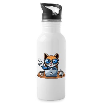 Cat and tomcat in the office - with coffee CEO - Water bottle with straw - white - Right