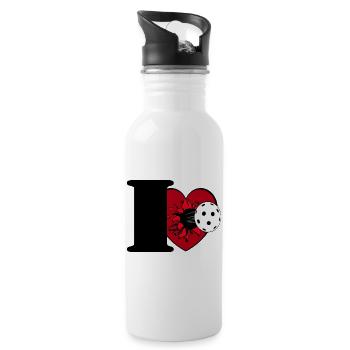 Floorball , Unihockey , I Love Floorball - Trinkflasche mit integriertem Trinkhalm - Weiß - Rechts