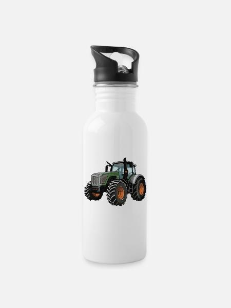Traktor Farmer - Trinkflasche mit integriertem Trinkhalm - Weiß