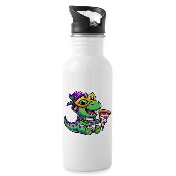 Mardi Gras T-Rex, Dinosaur Carnival, Colorful - Water bottle with straw - white - Right