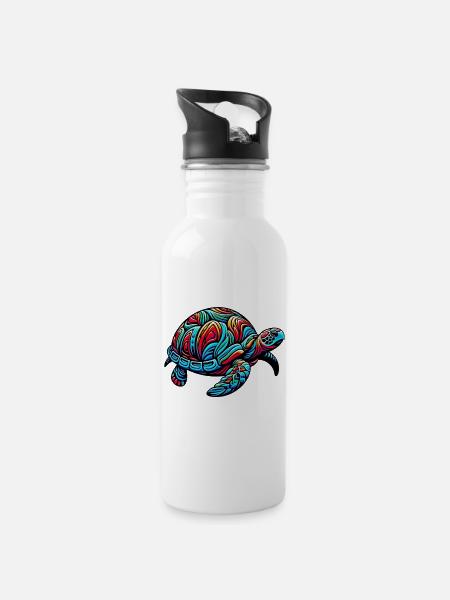 Meeresschildkröte - Trinkflasche mit integriertem Trinkhalm - Weiß