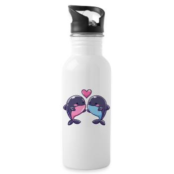 Wal Paar Liebe Couple Verliebt - Trinkflasche mit integriertem Trinkhalm - Weiß - Rechts