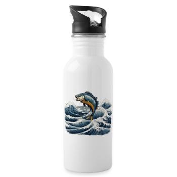 Ukiyo-e Angler Vintage Wellen Fisch Kunst Design - Trinkflasche mit integriertem Trinkhalm - Weiß - Rechts