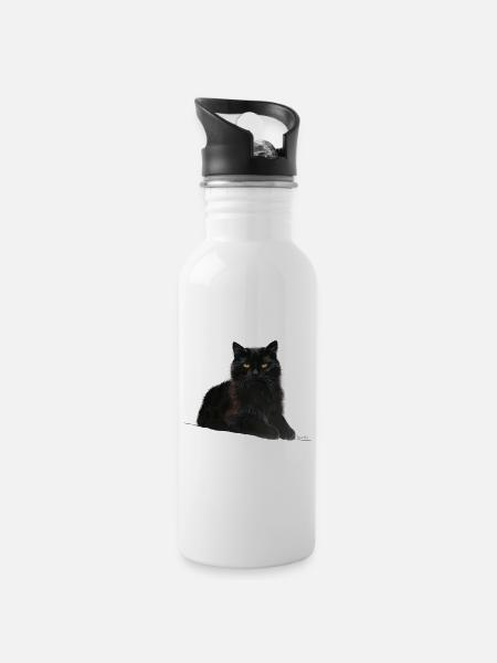 Cat - Water bottle with straw - white