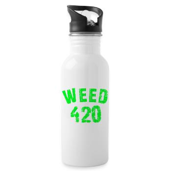 Iconic 420 Motif in Neon Green - Water bottle with straw - white - Right
