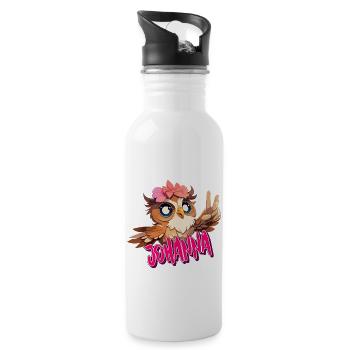 JOHANNA - Schöner Mädchen Name mit süßer EULE - Trinkflasche mit integriertem Trinkhalm - Weiß - Rechts