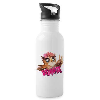 DENNISE - Schöner Mädchen Name mit süßer EULE - Trinkflasche mit integriertem Trinkhalm - Weiß - Rechts