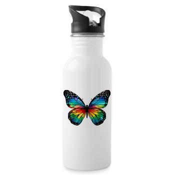 Schmetterling - Trinkflasche mit integriertem Trinkhalm - Weiß - Rechts