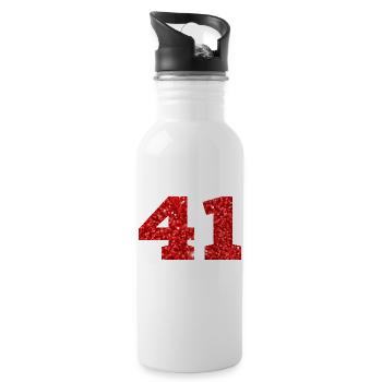 Number 41 Red Glitter - 41st Anniversary - Water bottle with straw - white - Right