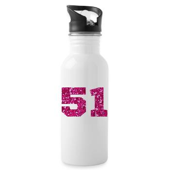 Number 51 Pink Glitter - 51st Anniversary - Water bottle with straw - white - Right