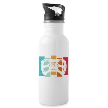 retro racing sim formula steering wheel vintage car logo - Water bottle with straw - white - Right